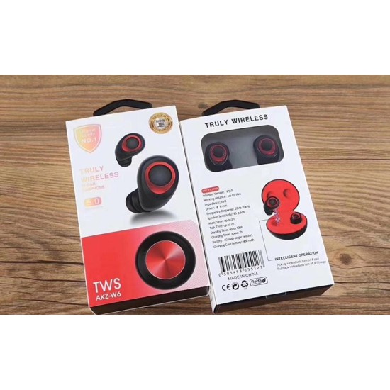 AKZ-W6 TWS WIRELESS EARBUD DOUBLE EAR BLUETOOTH WIRELESS VERMEHLO