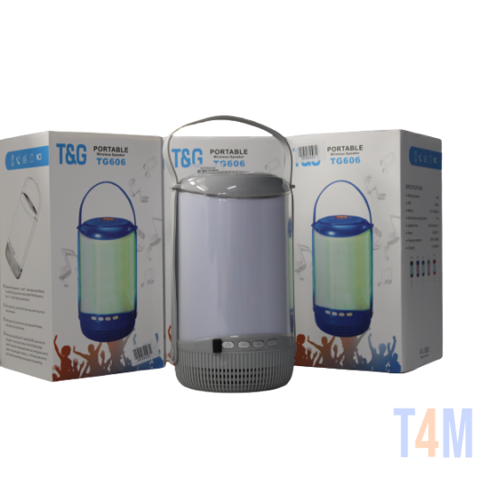 COLUNA DE SOM PORTÁTIL WIRELESS TG-606 AUX/USB/CARTÃO DE MEMÓRIA CINZA