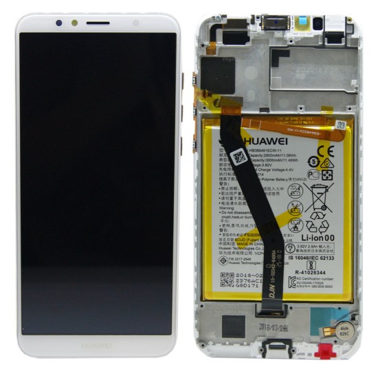 TOUCH+DISPLAY+FRAME COM BATERIA HUAWEI Y6 2018 BRANCO (SERVICE PACK 02351WLK)