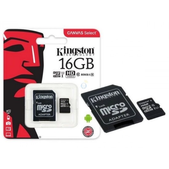 CARTÃO DE MEMÓRIA KINGSTON 16GB CLASSE 10 MICROSD SDCS COM ADAPTADOR