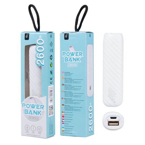 POWER BANK MTK D3093 SPIRAL 2600MAH BRANCO