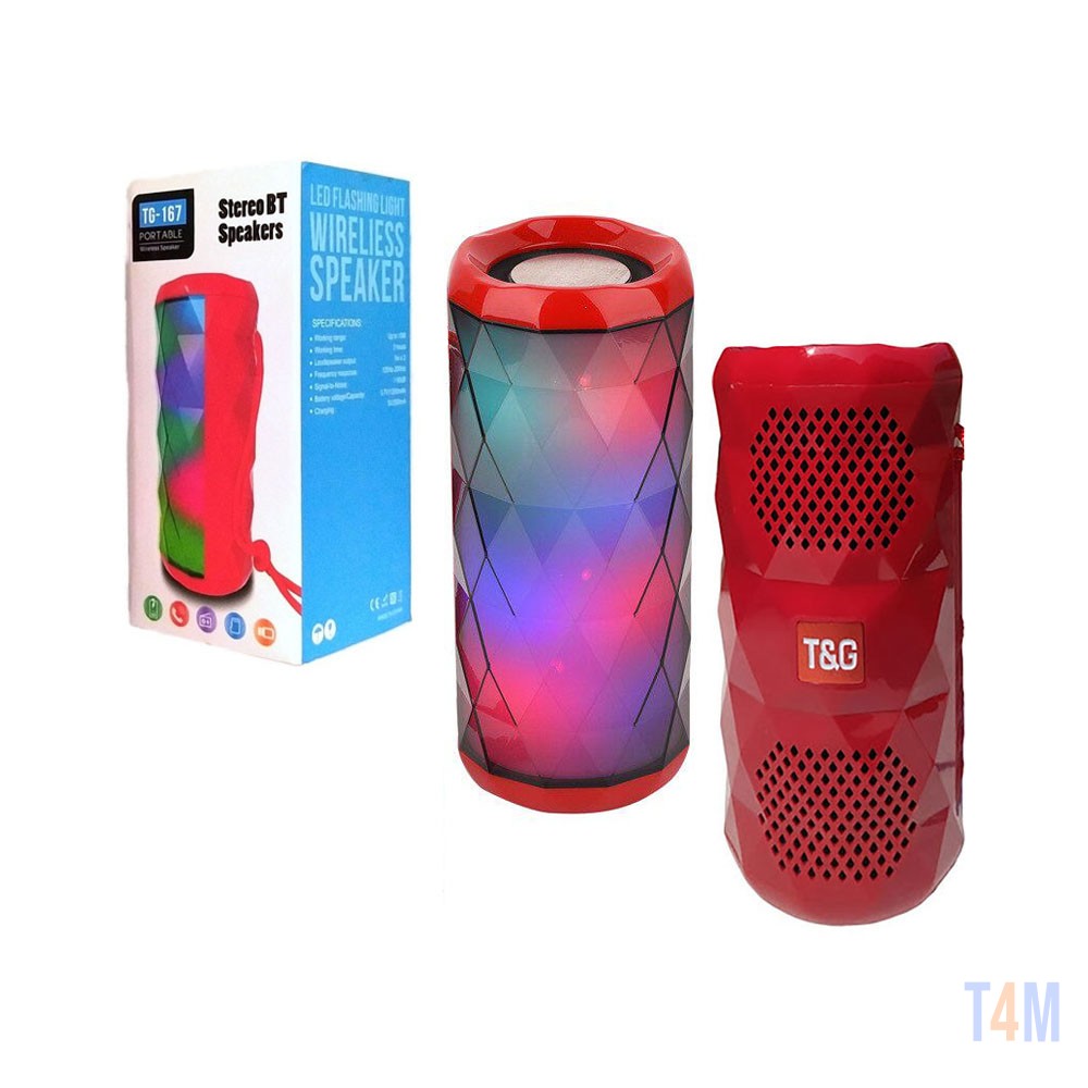 Coluna Bluetooth Portátil T&G TG-602 TF/USB/FM/Handsfree/AUX/Lanterna  Vermelho