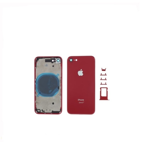 Carcasa trasera roja para Apple iPhone 8 Plus con marco y anillo de carga rojo