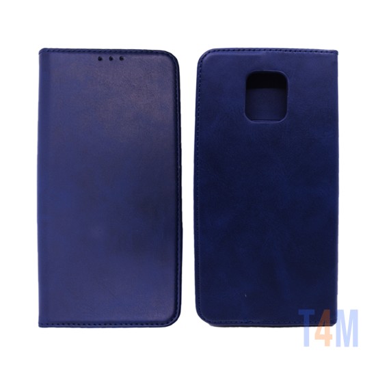 Capa de Couro com Bolso Interno para Xiaomi Redmi Note 9 Pro Azul