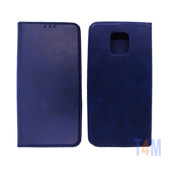 Funda Abatible de Cuero con Bolsillo Interno para Xiaomi Redmi Note 9 Pro Azul