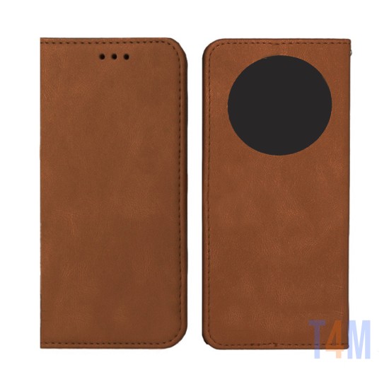 Capa Flip de Couro com Bolso Interno para Xiaomi Redmi A3 Marrom