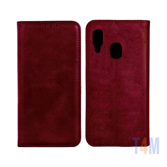 Leather Flip Cover with Internal Pocket For Samsung Galaxy A20E Red