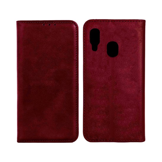 Capa de Couro com Bolso Interno para Samsung Galaxy A20E Vermelho