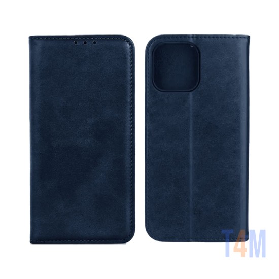 Funda Abatible de Cuero con Bolsillo Interno para Apple iPhone 15 Plus Azul