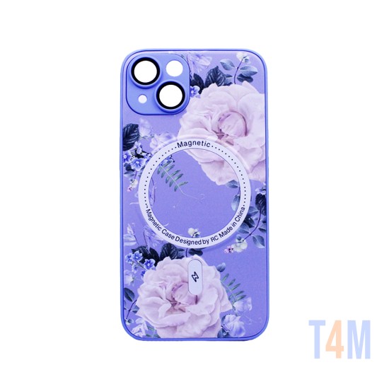 Flower Design Magnetic Case for Apple iPhone 13 Purple