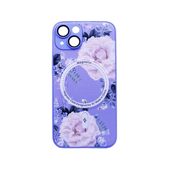 Flower Design Magnetic Case for Apple iPhone 13 Purple