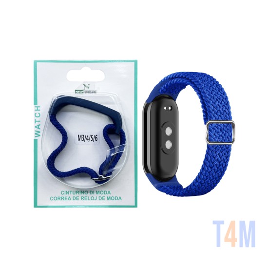 Bracelete de Nylon para Smartwatch Xiaomi Mi Band M3/M4/M5/M6/M7 Azul