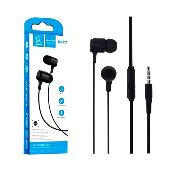 Auscultadores Denmen DR27 com Microfone 3.5mm 1,2m Preto