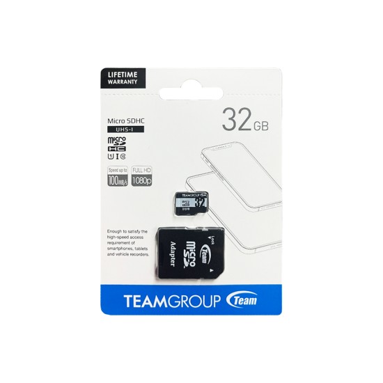 Team Group Memory Card MicroSDHC 32GB UHS-I U1 Class 10 with Adapter