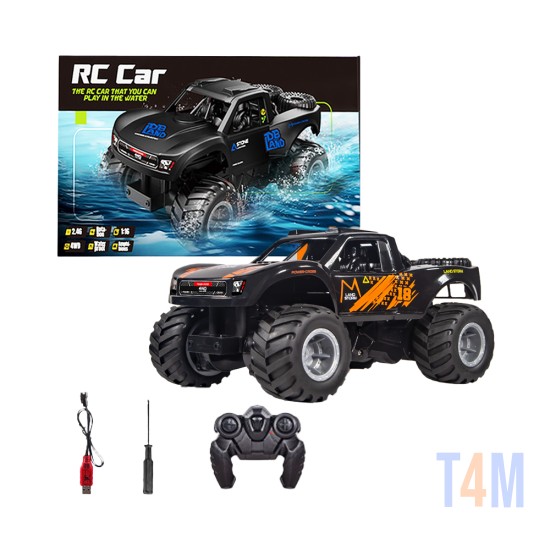 Caminhão Monstro Fora da Estrada JJRC Q156 4WD Amphibious Terra e Água Com Controle Remoto Laranja