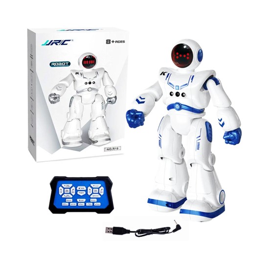 Robô Espacial JJRC R18 Intelligent com Modo de Detecção de Gestos e Resposta ao Toque e Controle Remoto Branco Azul