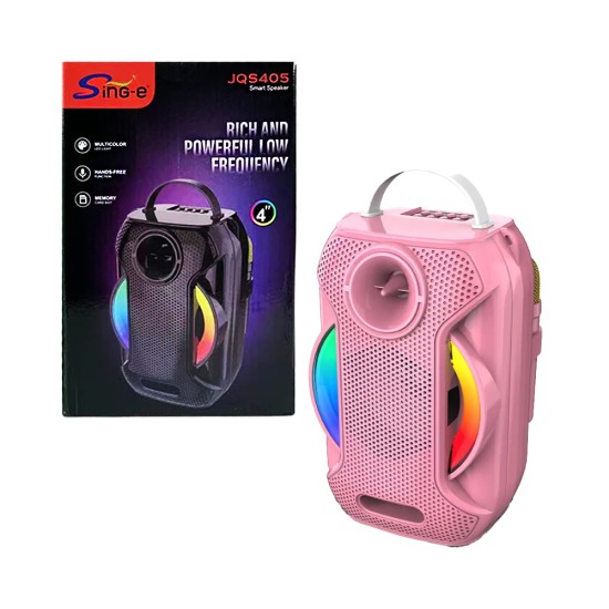 Coluna Sem Fio Mini Portátil Sing-e JQS405 com Microfone Rosa