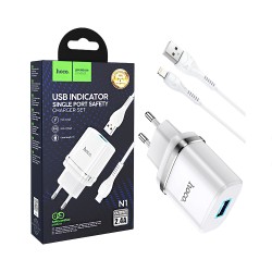 Adaptador Hoco N1 Ardent USB 2,4A com Cabo Lightning 1M Branco Adaptador Hoco N1 Ardent USB 2,4A com Cabo Lightning 1M Branco