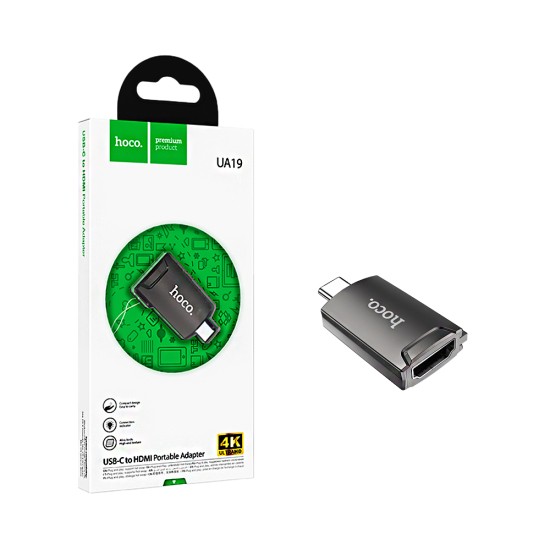 Adaptador OTG Hoco UA19 Easy Tipo-C Macho Para HDTV Fêmea Cinza Metálico