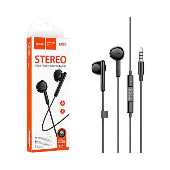 Auscultadores Universal Hoco M93 com Cabo e Microfone 3,5mm 1,2m Preto