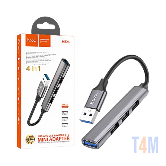 Adaptador Hoco HB26 USB para 4USB Cinza Metálico