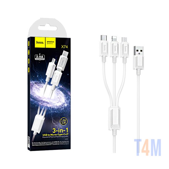 Hoco 3 in 1 Charging Cable X74 (Lightning+Type-C+Micro) 2A 1M White