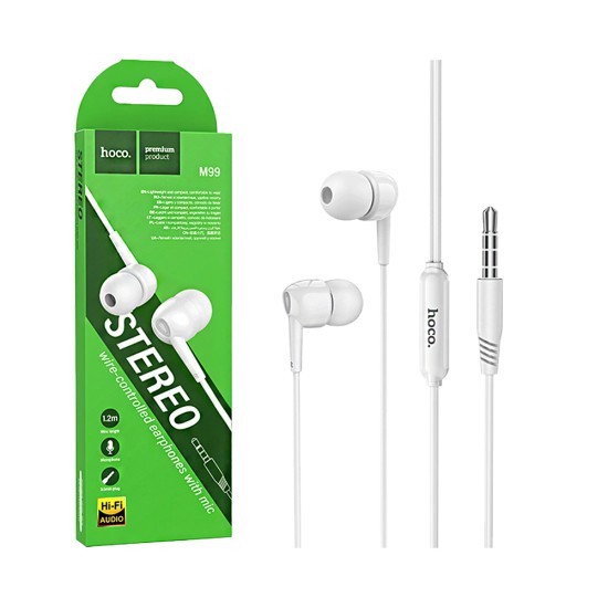 Hoco Wired Earphones M99 Celestial with Microphone 3.5mm 1.2m White