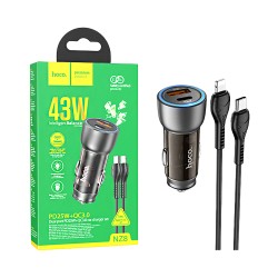 Carregador de Carro Hoco NZ8 Sprinter 2 Porta USB+2 Tipo-C 43W com Cabo Tipo-C para Lightning 1m Marrom Carregador de Carro Hoco NZ8 Sprinter 2 Porta USB+2 Tipo-C 43W com Cabo Tipo-C para Lightning 1m Marrom