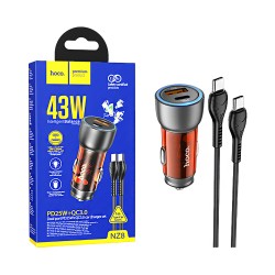 Carregador de Carro Hoco NZ8 Sprinter 2 Porta USB+2 Tipo-C 43W com Cabo Tipo-C para Tipo-C 1m Laranja Carregador de Carro Hoco NZ8 Sprinter 2 Porta USB+2 Tipo-C 43W com Cabo Tipo-C para Tipo-C 1m Laranja