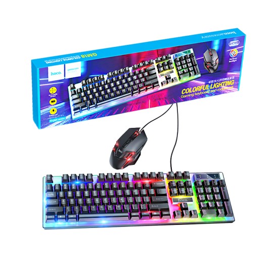 Conjunto de Teclado e Rato para Jogos com Cabo Hoco GM18 Luminous Versão em Russo Preto