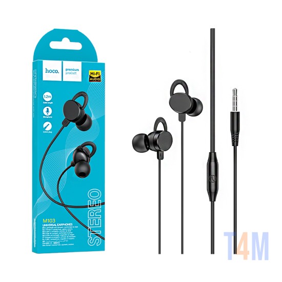 Auscultadores Universal Hoco M103 Rhyme com Cabo e Microfone 3,5mm 1,2m Preto