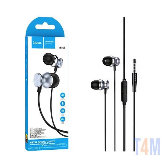 Hoco Universal Wired Earphones M106 Fountain with Microphone 3.5mm 1.2m Metal Gray