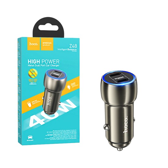 Hoco Car Charger Z48 Tough Dual Port Type-c 40W Metal Gray