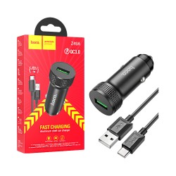 Carregador de Carro Hoco Z49A Level 18W QC3,0 com cabo Tipo-C 1M Preto Carregador de Carro Hoco Z49A Level 18W QC3,0 com cabo Tipo-C 1M Preto