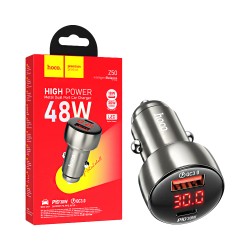 Carregador de Carro Hoco Z50 Leader 2 Porta USB+Tipo-C 45W Gris Metálico Carregador de Carro Hoco Z50 Leader 2 Porta USB+Tipo-C 45W Gris Metálico