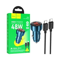 Carregador de Carro Hoco Z50 Leader 2 Porta USB+2 Tipo-C 48W com Cabo Tipo-C para Tipo-C 1m Azul Safira Carregador de Carro Hoco Z50 Leader 2 Porta USB+2 Tipo-C 48W com Cabo Tipo-C para Tipo-C 1m Azul Safira