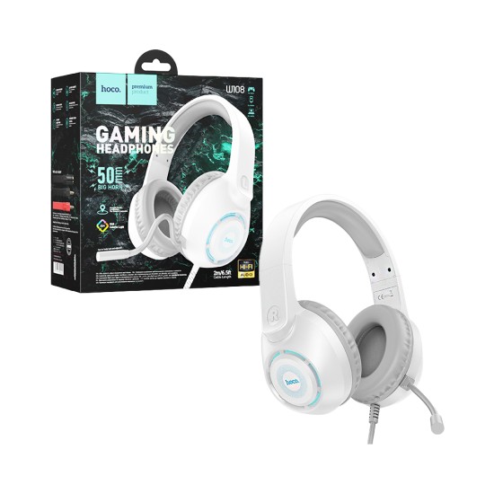 Hoco Wired Gaming Headphones W108 Sue with Microphone 3.5mm+USB-A 2m White