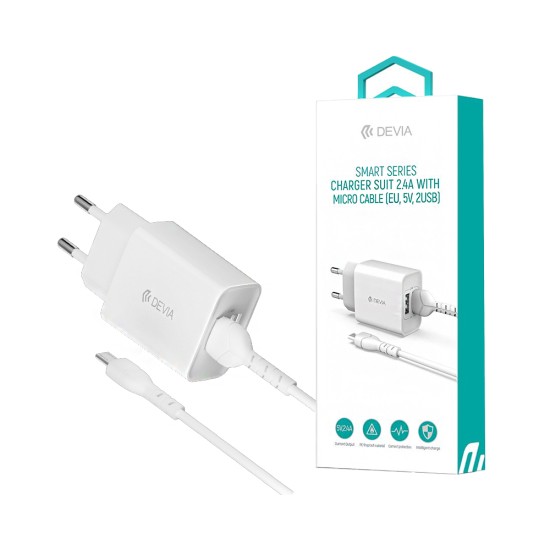 Carregador Devia RLC-526 Smart Series 2 Portas USB-A 2,4A com Cabo Micro 1m Branco