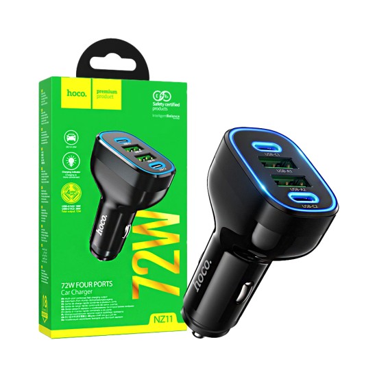 Carregador de Carro Hoco NZ11 Guide 4 Porta 2 USB+2 Tipo-C 72W Preto