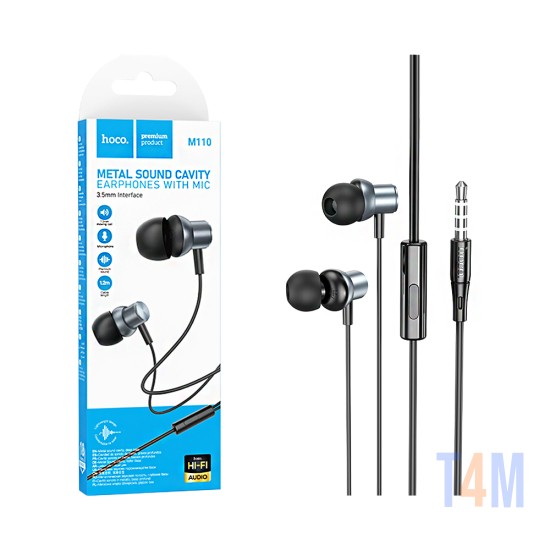 Hoco Universal Wired Earphones M110 Encourage with Microphone 3.5mm 1.2m Metal Gray