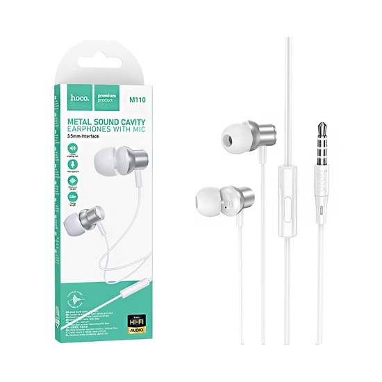 Hoco Universal Wired Earphones M110 Encourage with Microphone 3.5mm 1.2m Silver