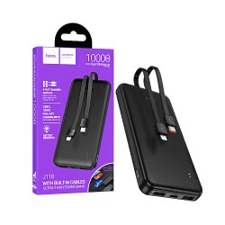Power Bank Hoco J118 Speed Energy com 4-em-1 2USB+Cabo Type-C+Lightning 10000mAh Preto