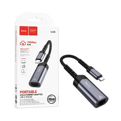 Hoco Adapter UA26 Type-C to Ethernet 100Mbps Metal Gray Hoco Adapter UA26 Type-C to Ethernet 100Mbps Metal Gray