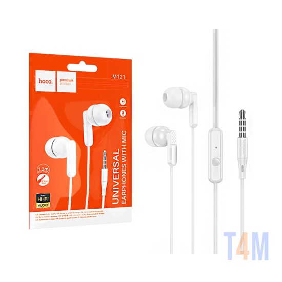 Hoco Universal Wired Earphones M121 Bright with Microphone 3.5mm 1.2m White