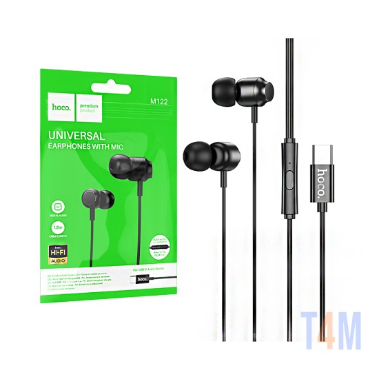 Hoco Universal Wired Earphones M122 Power with Microphone Type-C 1.2m Black