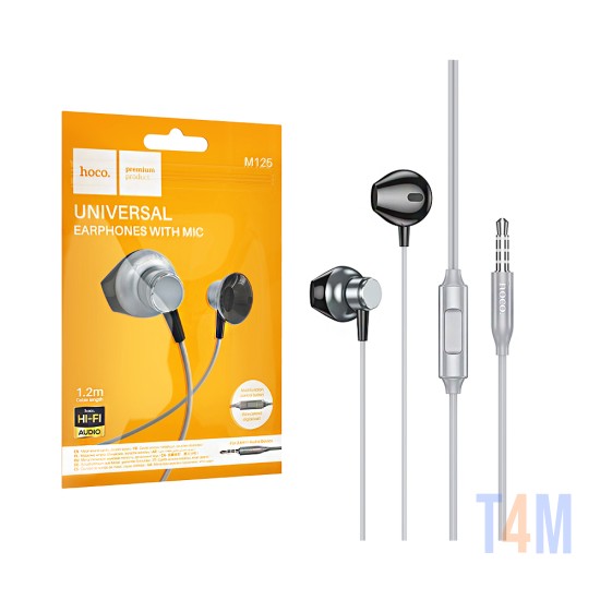 Hoco Universal Wired Earphones M125 Smart with Microphone 3.5mm 1.2m Metal Gray