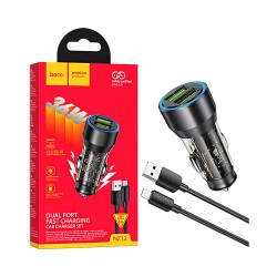 Carregador de Carro Hoco NZ12 Prosperity 2 Porta USB 36W com Cabo Tipo-C 1m Preto Transparente Carregador de Carro Hoco NZ12 Prosperity 2 Porta USB 36W com Cabo Tipo-C 1m Preto Transparente