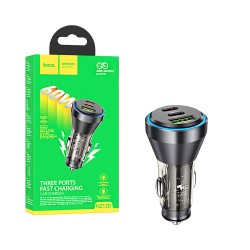 Carregador de Carro Hoco NZ12D Lucky Porta Tripla USB+2 Tipo-C 60W Preto Carregador de Carro Hoco NZ12D Lucky Porta Tripla USB+2 Tipo-C 60W Preto
