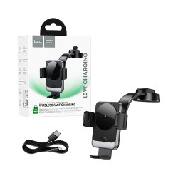 Suporte de Telefone para Carro Console Central Hoco HW14 Speed com Carregamento sem fio 15W Preto Metal Cinza Suporte de Telefone para Carro Console Central Hoco HW14 Speed com Carregamento sem fio 15W Preto Metal Cinza