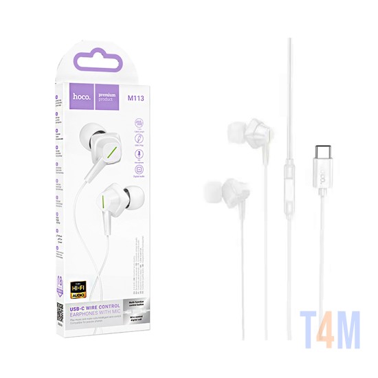 Hoco Universal Wired Earphones M113 Landy with Microphone Type-C 1.2m White